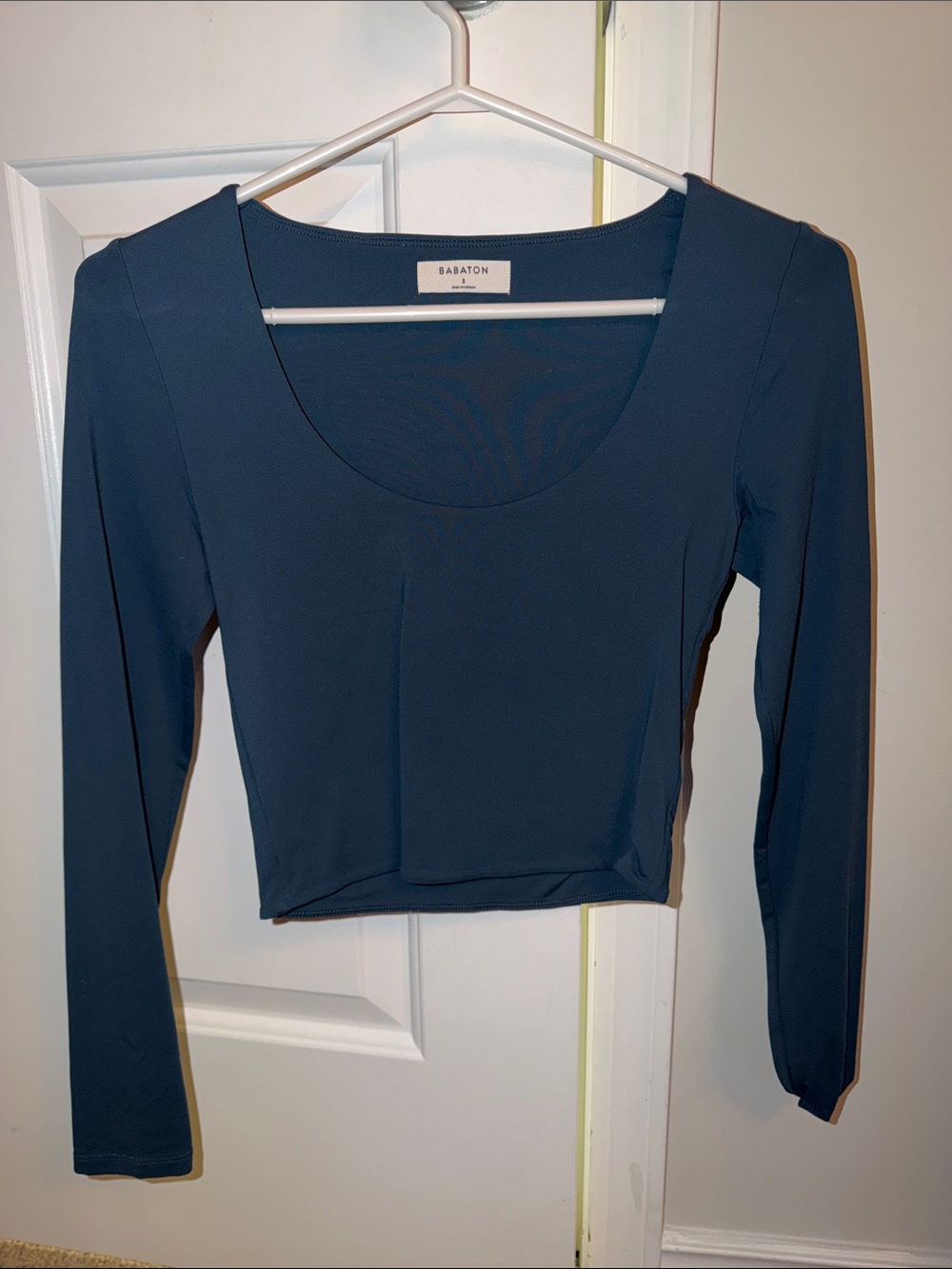 Babaton Deep Teal Long-Sleeve Scoop Crop Top